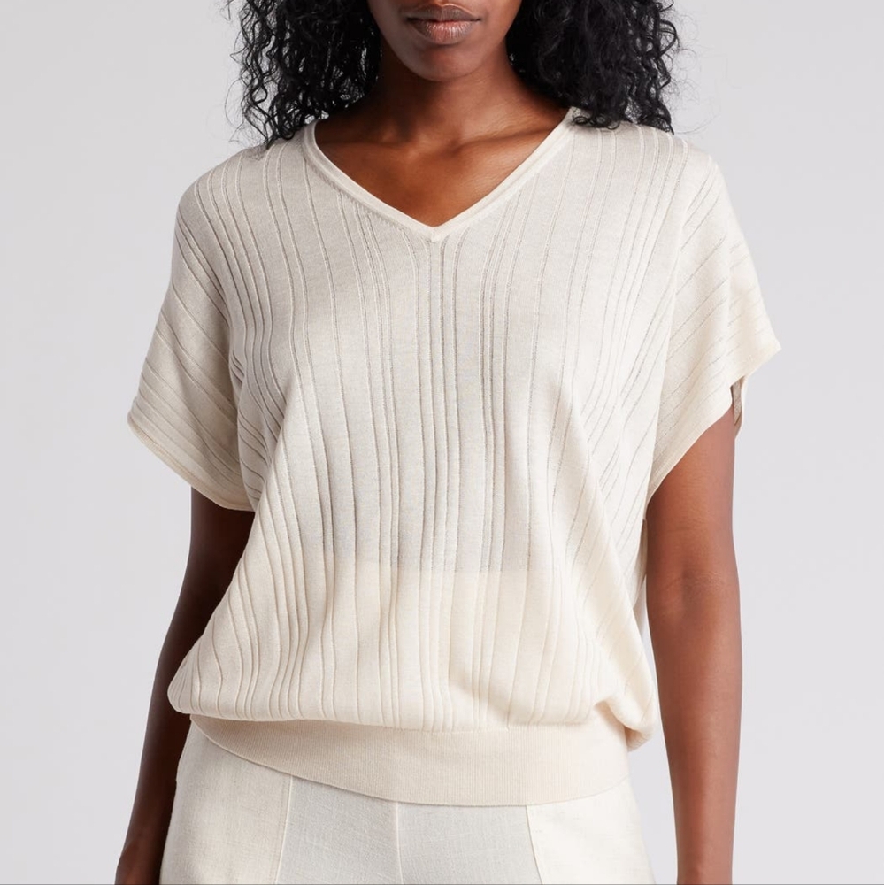 Adrianna Papell White V-Neck Knit Top